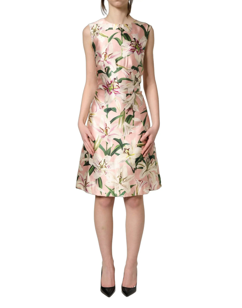 Dolce & Gabbana Sample Sale | Dolce & Gabbana Light Pink LilyPrint Sleeveless Sheath Dress - | Designer outlet