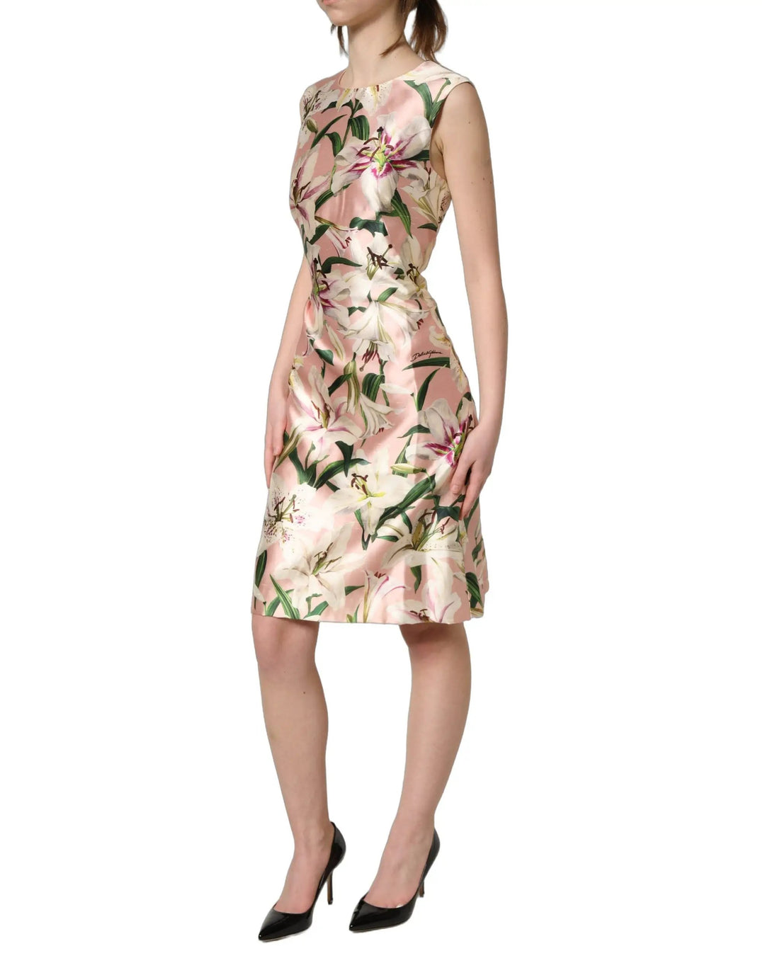 Dolce &amp; Gabbana Sample Sale | Dolce &amp; Gabbana Light Pink LilyPrint Sleeveless Sheath Dress - | Designer outlet