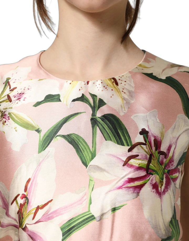 Dolce &amp; Gabbana Sample Sale | Dolce &amp; Gabbana Light Pink LilyPrint Sleeveless Sheath Dress - | Designer outlet