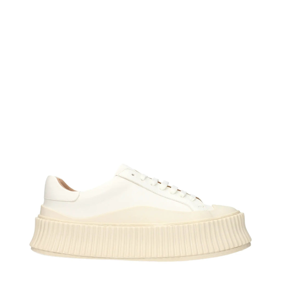 Jil Sander Sample Sale | Jil Sander White Leather Platform Sneakers - | Designer outlet