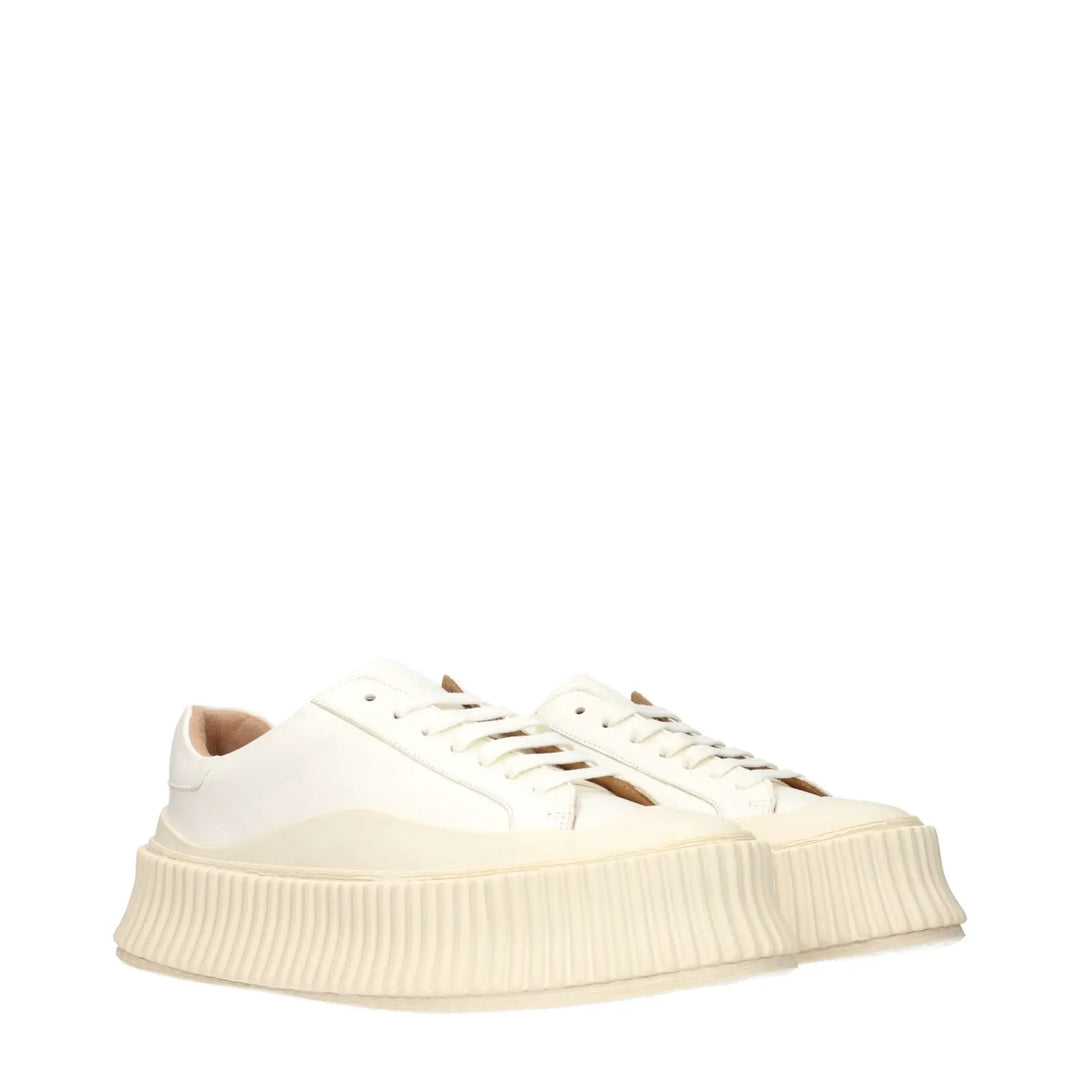 Jil Sander Sample Sale | Jil Sander White Leather Platform Sneakers - | Designer outlet