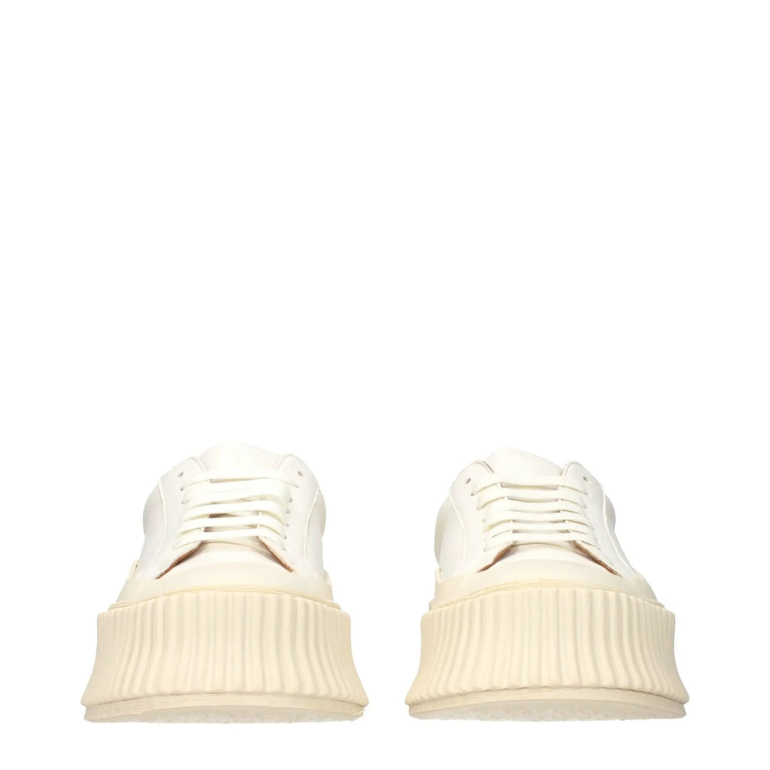 Jil Sander Sample Sale | Jil Sander White Leather Platform Sneakers - | Designer outlet