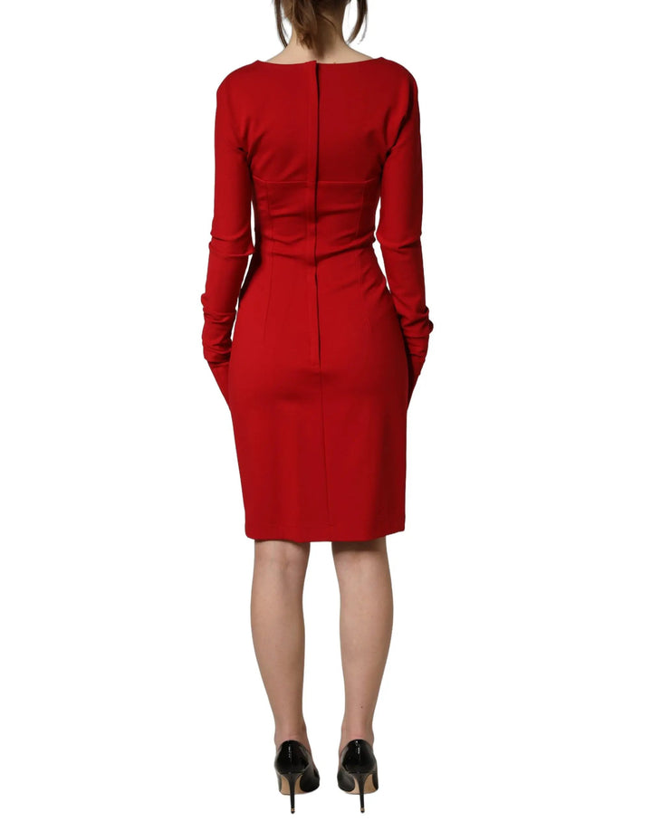 Dolce & Gabbana Sample Sale | Dolce & Gabbana Red Cut Out Bodycon Long Sleeves Sheath Glove Dress - | Designer outlet