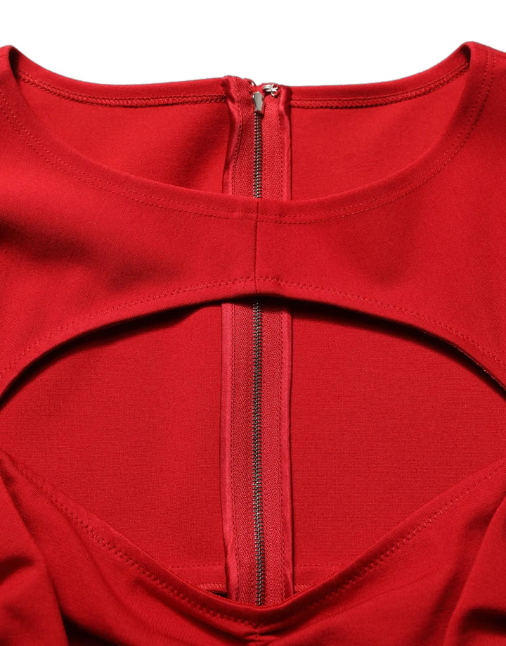 Dolce & Gabbana Sample Sale | Dolce & Gabbana Red Cut Out Bodycon Long Sleeves Sheath Glove Dress - | Designer outlet