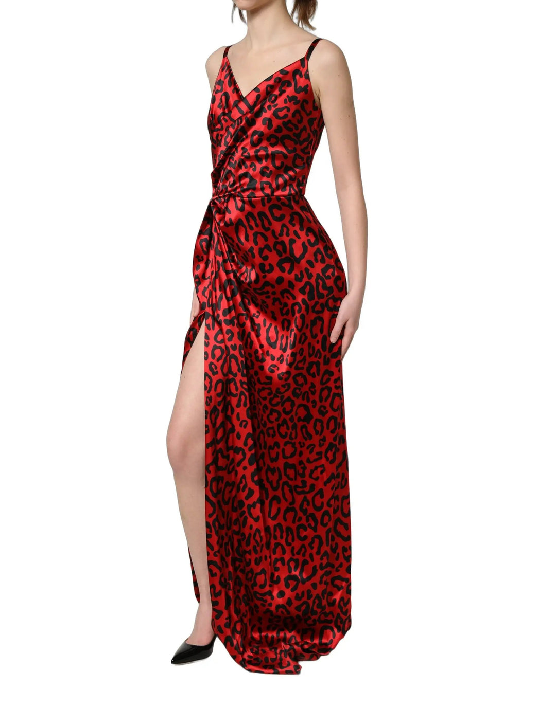 Dolce &amp; Gabbana Sample Sale | Dolce &amp; Gabbana Red Leopard Draped Sleeveless Maxi Dress - | Designer outlet