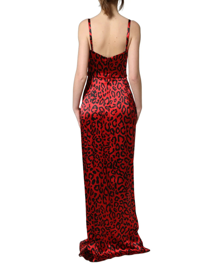 Dolce &amp; Gabbana Sample Sale | Dolce &amp; Gabbana Red Leopard Draped Sleeveless Maxi Dress - | Designer outlet