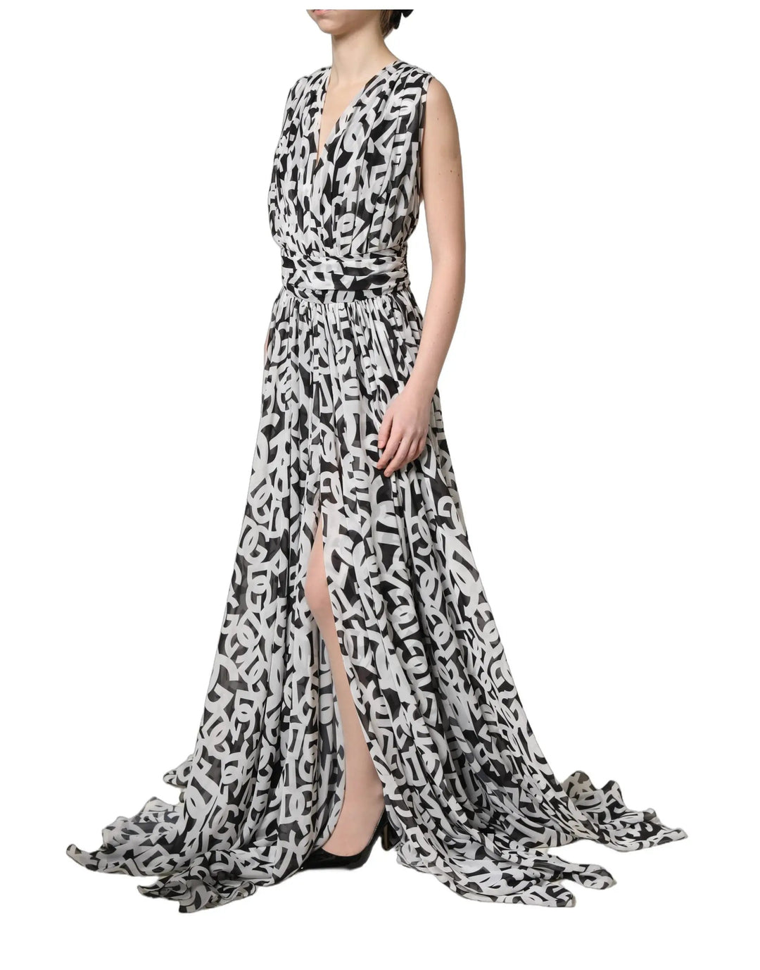 Dolce &amp; Gabbana Sample Sale | Dolce &amp; Gabbana Black White Logo Sleeveless Floor Length Maxi Dress - | Designer outlet