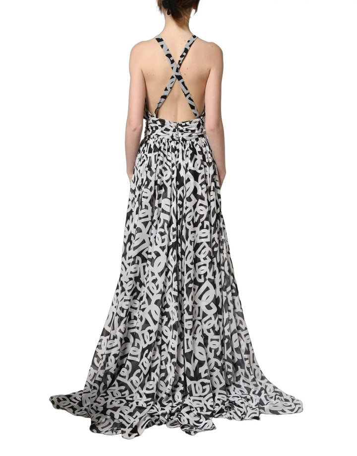 Dolce &amp; Gabbana Sample Sale | Dolce &amp; Gabbana Black White Logo Sleeveless Floor Length Maxi Dress - | Designer outlet