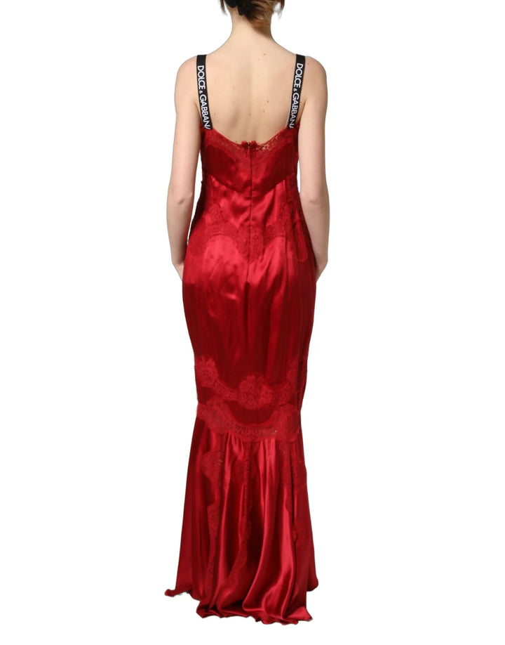 Dolce &amp; Gabbana Sample Sale | Dolce &amp; Gabbana Red Silk Sleeveless Maxi Long Lace Trim Dress - | Designer outlet