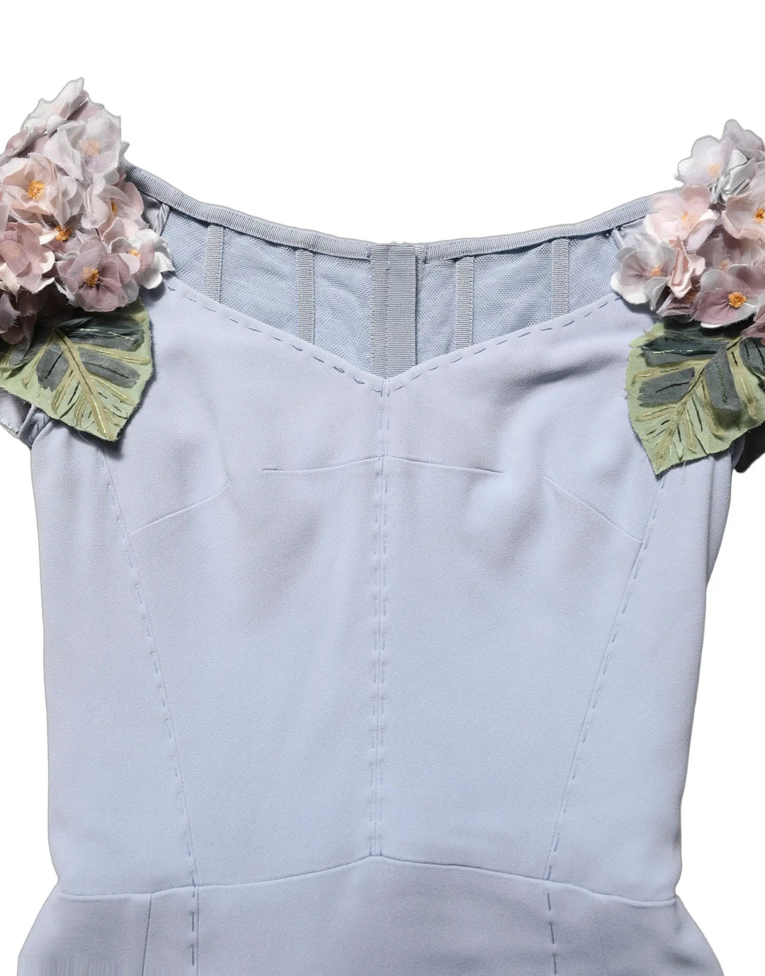 Dolce &amp; Gabbana Sample Sale | Dolce &amp; Gabbana Light Blue Hydrangea Embellished Cap Sleeve Dress - | Designer outlet