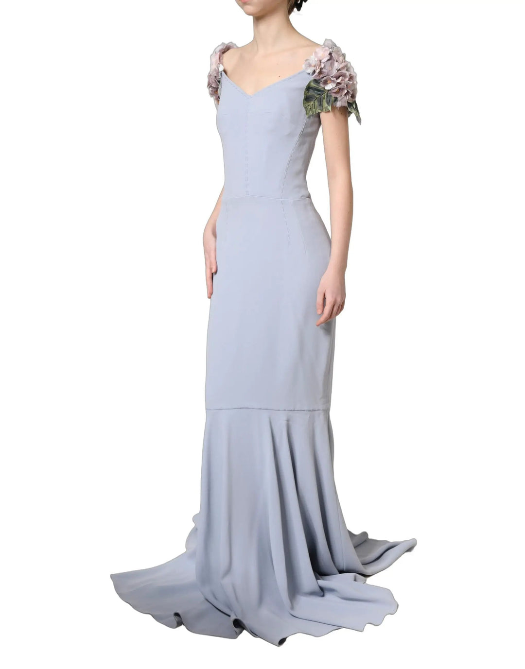 Dolce &amp; Gabbana Sample Sale | Dolce &amp; Gabbana Light Blue Hydrangea Embellished Cap Sleeve Dress - | Designer outlet