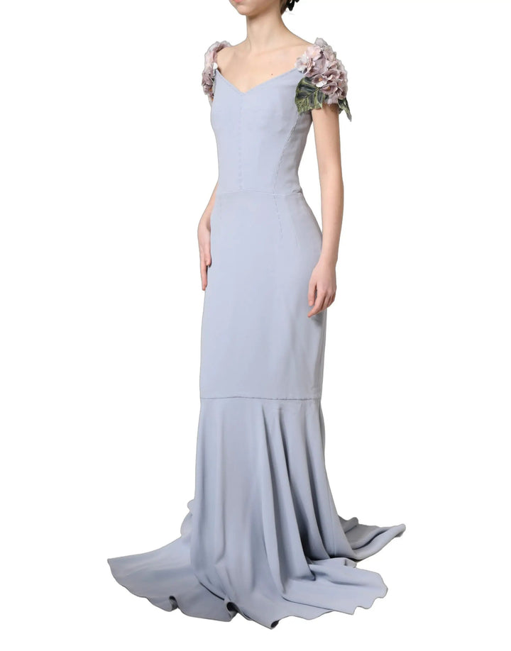 Dolce &amp; Gabbana Sample Sale | Dolce &amp; Gabbana Light Blue Hydrangea Embellished Cap Sleeve Dress - | Designer outlet
