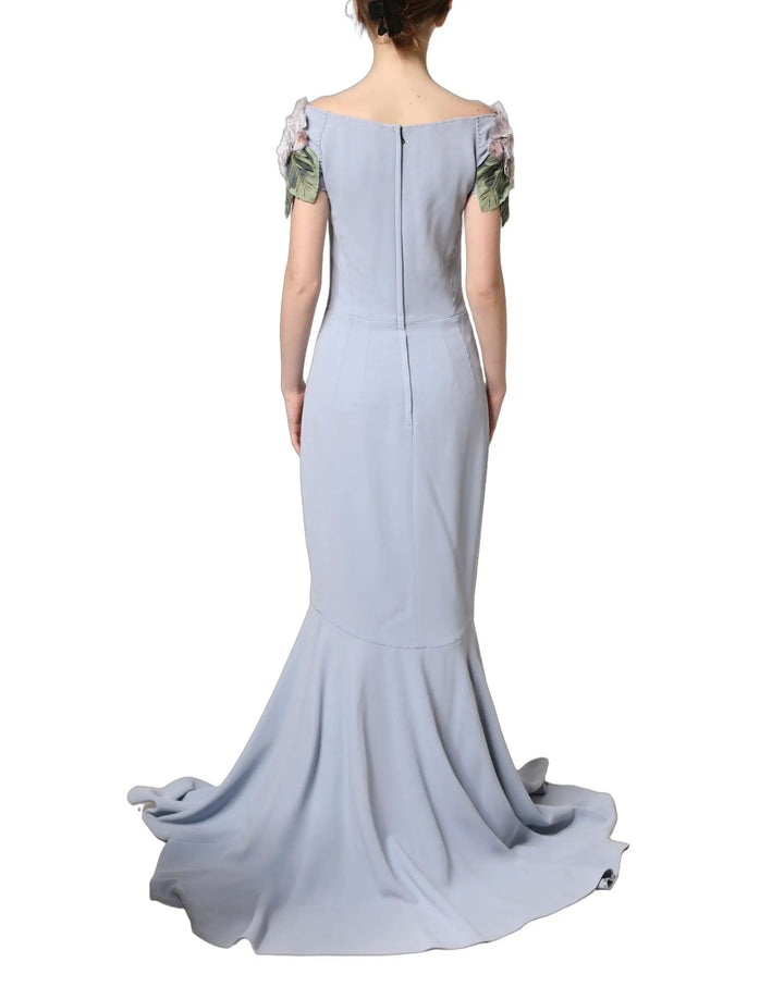 Dolce &amp; Gabbana Sample Sale | Dolce &amp; Gabbana Light Blue Hydrangea Embellished Cap Sleeve Dress - | Designer outlet