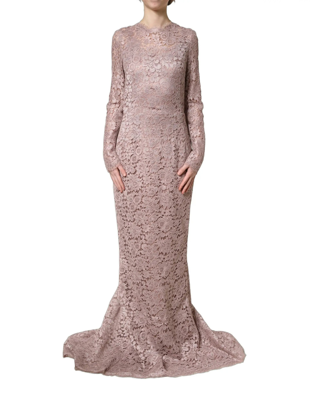 Dolce & Gabbana Sample Sale | Dolce & Gabbana Pink Lace Long Sleeves Evening Gown Dress - | Designer outlet