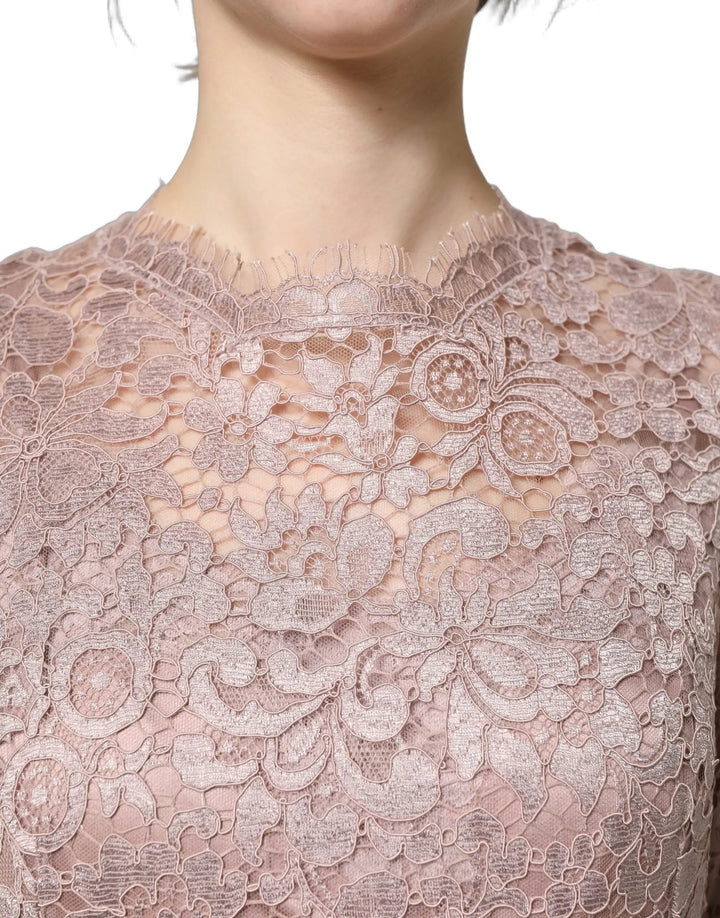 Dolce &amp; Gabbana Sample Sale | Dolce &amp; Gabbana Pink Lace Long Sleeves Evening Gown Dress - | Designer outlet