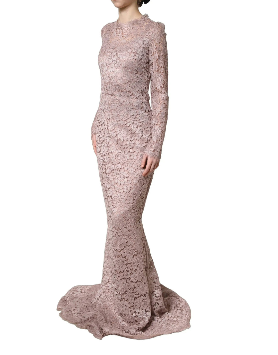 Dolce &amp; Gabbana Sample Sale | Dolce &amp; Gabbana Pink Lace Long Sleeves Evening Gown Dress - | Designer outlet