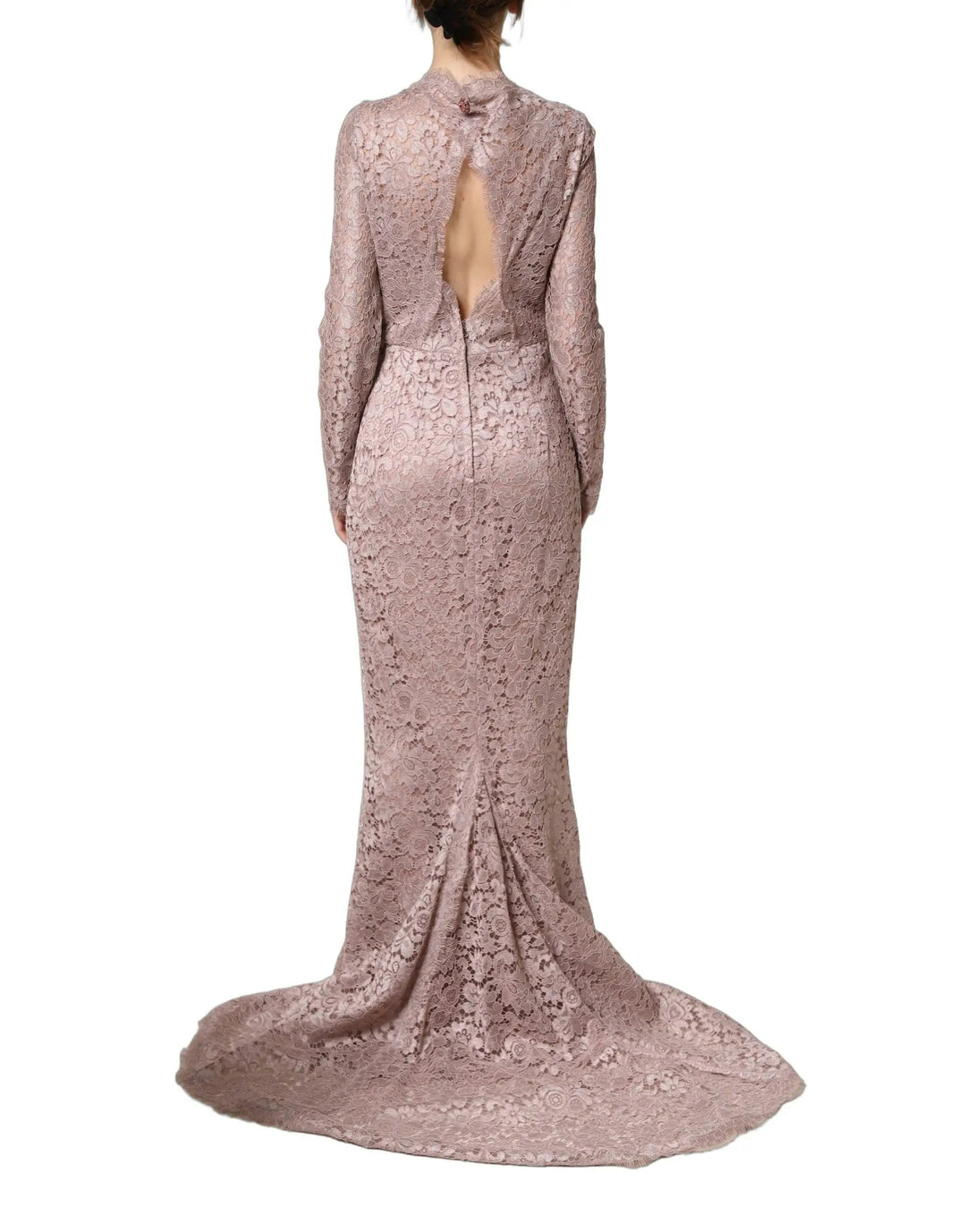 Dolce &amp; Gabbana Sample Sale | Dolce &amp; Gabbana Pink Lace Long Sleeves Evening Gown Dress - | Designer outlet