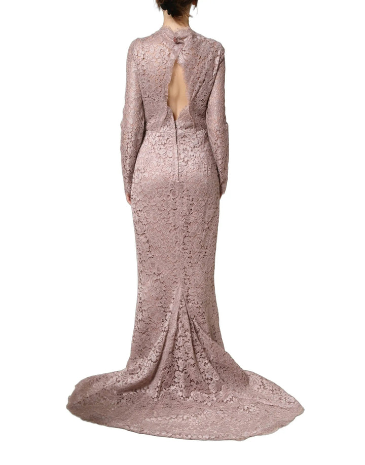Dolce &amp; Gabbana Sample Sale | Dolce &amp; Gabbana Pink Lace Long Sleeves Evening Gown Dress - | Designer outlet