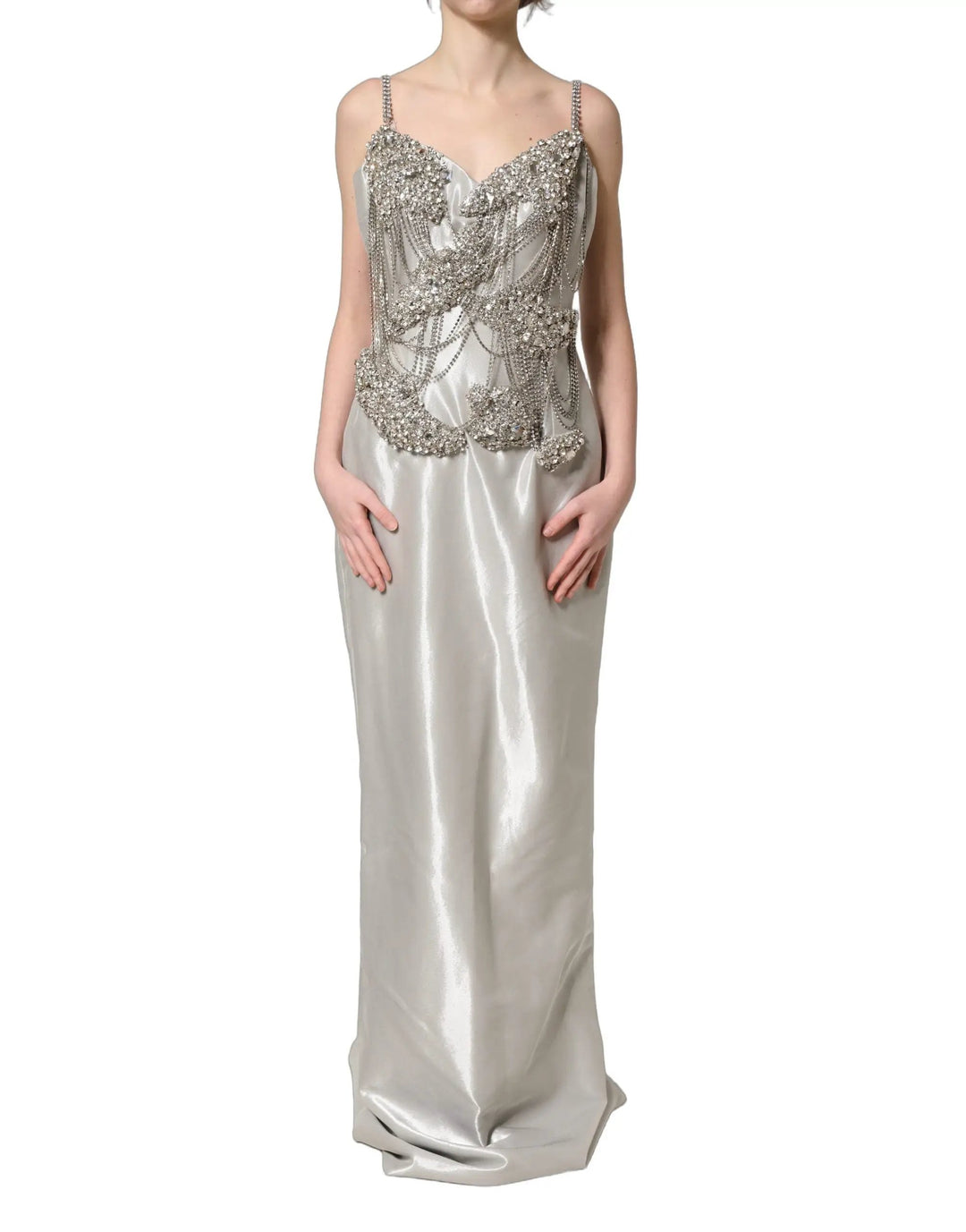 Dolce & Gabbana Sample Sale | Dolce & Gabbana Silver Crystal Embellished EveningGown Dress - | Designer outlet