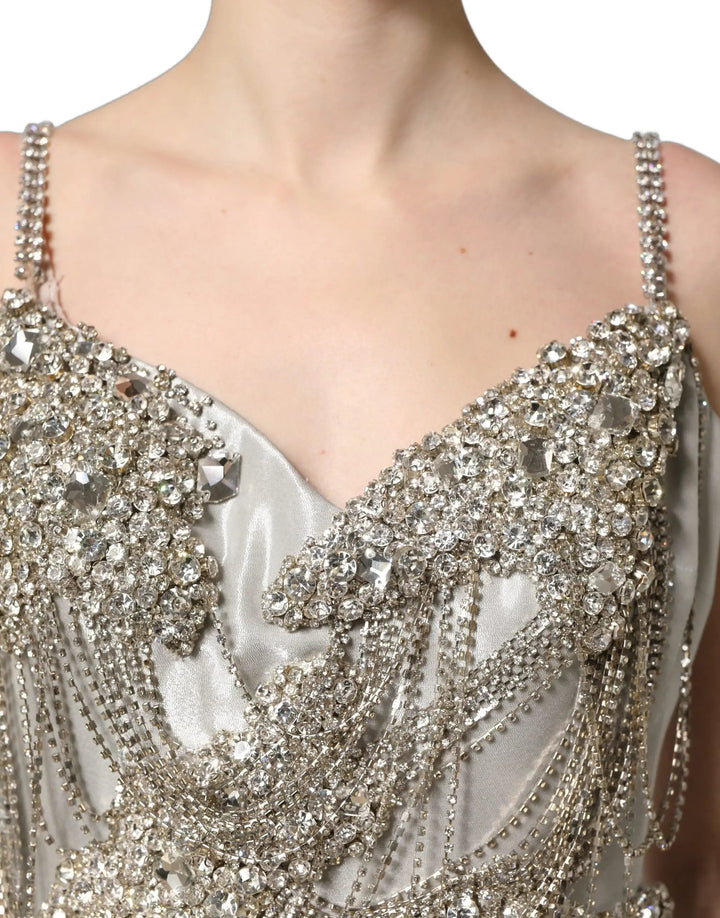 Dolce & Gabbana Sample Sale | Dolce & Gabbana Silver Crystal Embellished EveningGown Dress - | Designer outlet