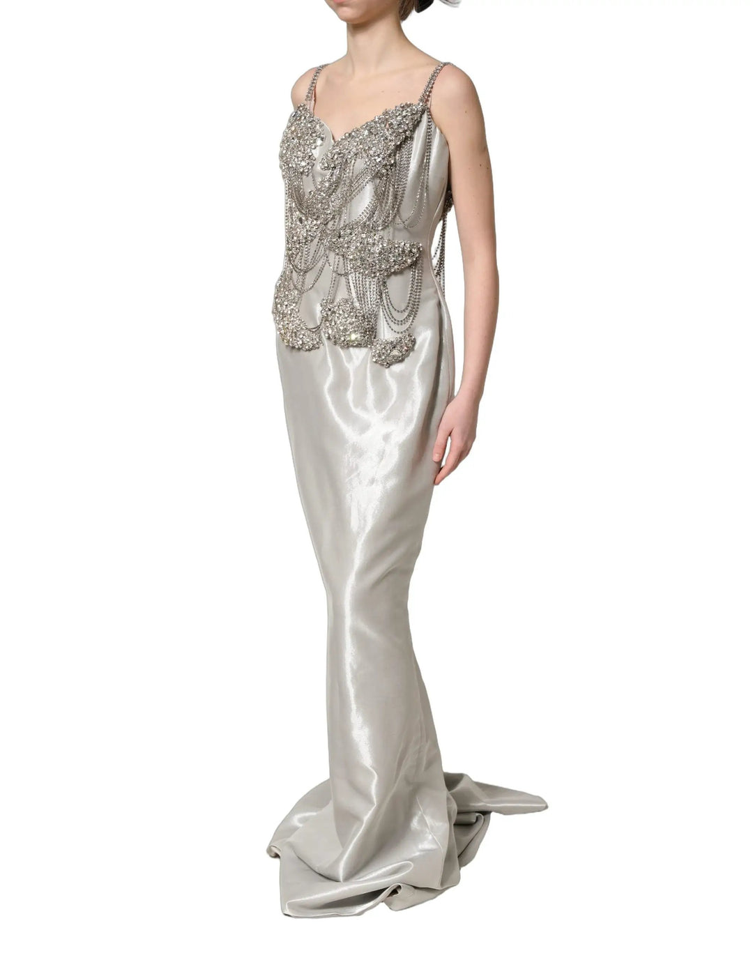 Dolce & Gabbana Sample Sale | Dolce & Gabbana Silver Crystal Embellished EveningGown Dress - | Designer outlet