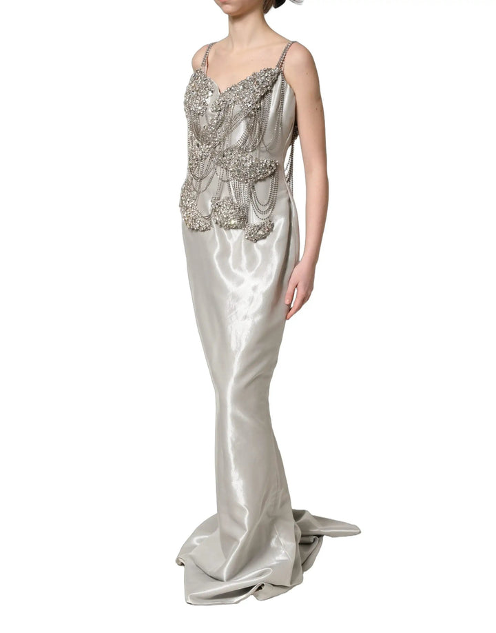 Dolce & Gabbana Sample Sale | Dolce & Gabbana Silver Crystal Embellished EveningGown Dress - | Designer outlet