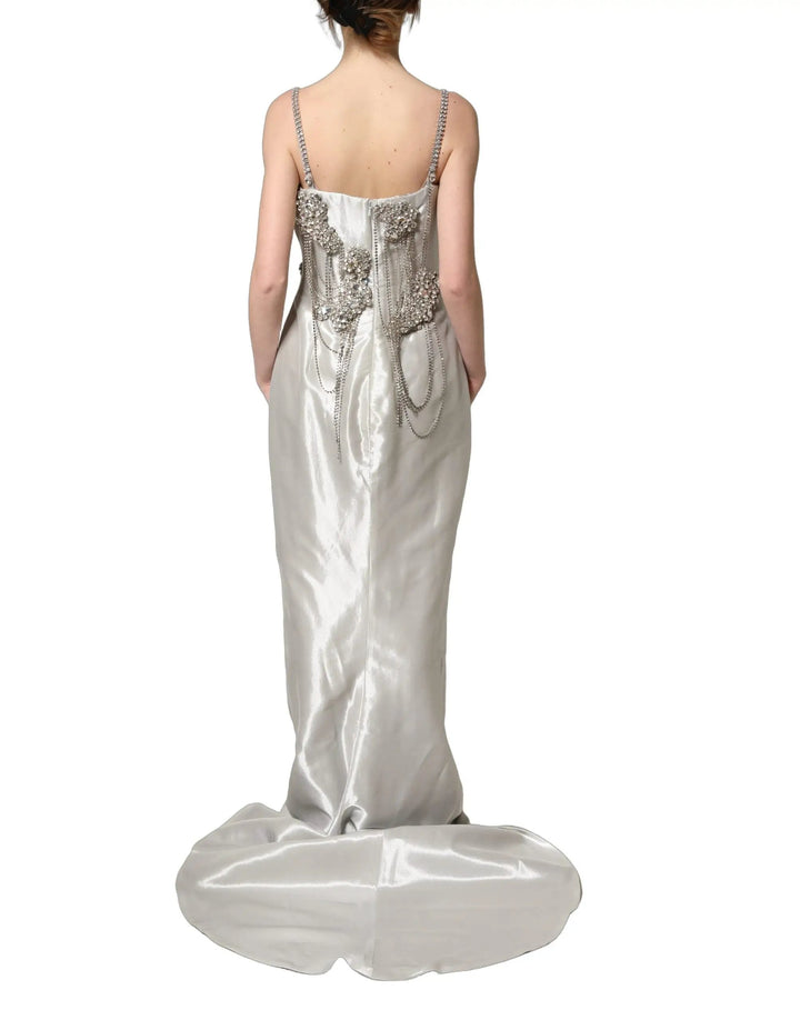 Dolce & Gabbana Sample Sale | Dolce & Gabbana Silver Crystal Embellished EveningGown Dress - | Designer outlet