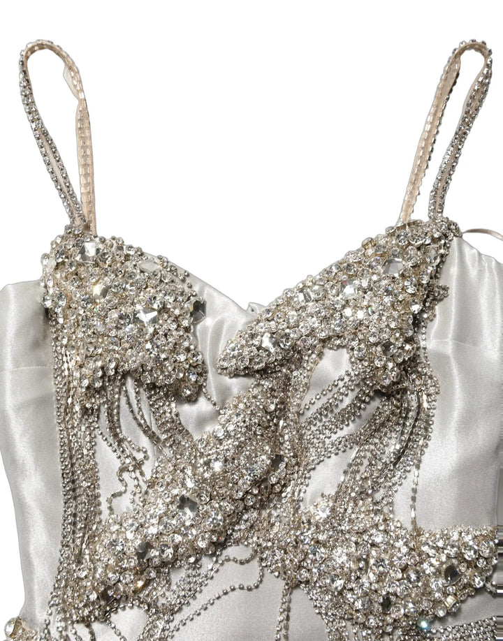 Dolce & Gabbana Sample Sale | Dolce & Gabbana Silver Crystal Embellished EveningGown Dress - | Designer outlet