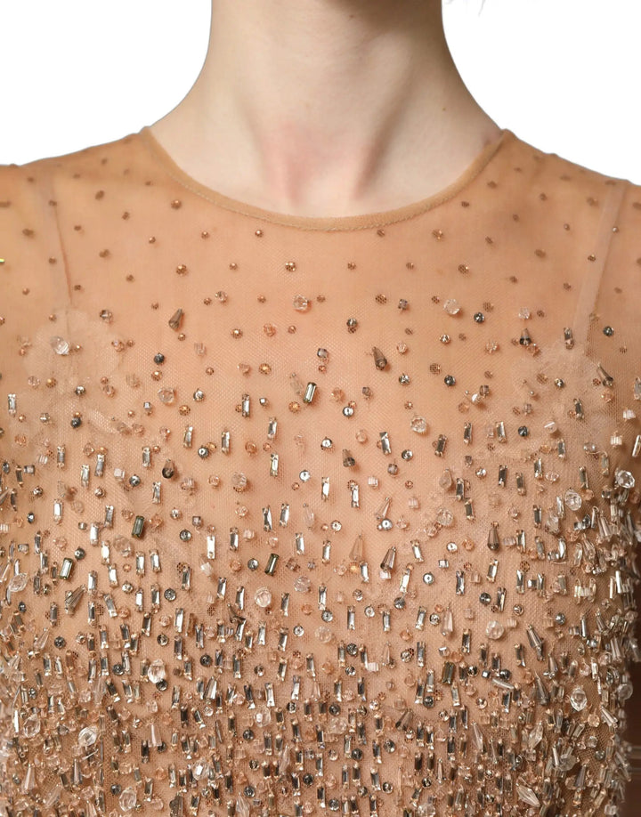 Dolce & Gabbana Sample Sale | Dolce & Gabbana Brown Crystal Embellished Mermaid Gown Dress - | Designer outlet
