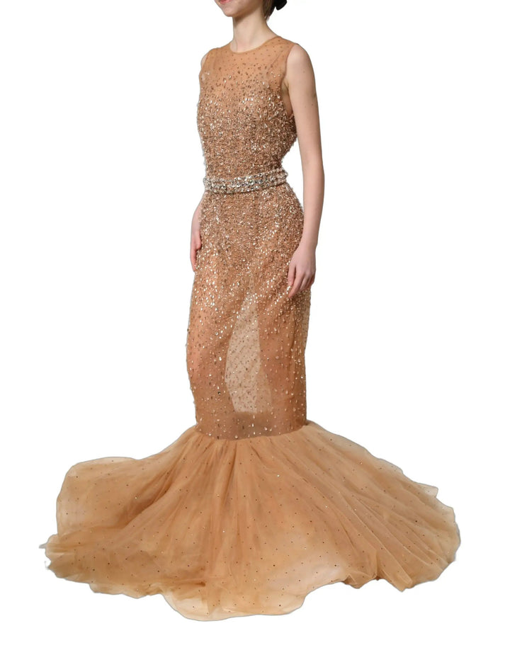 Dolce & Gabbana Sample Sale | Dolce & Gabbana Brown Crystal Embellished Mermaid Gown Dress - | Designer outlet