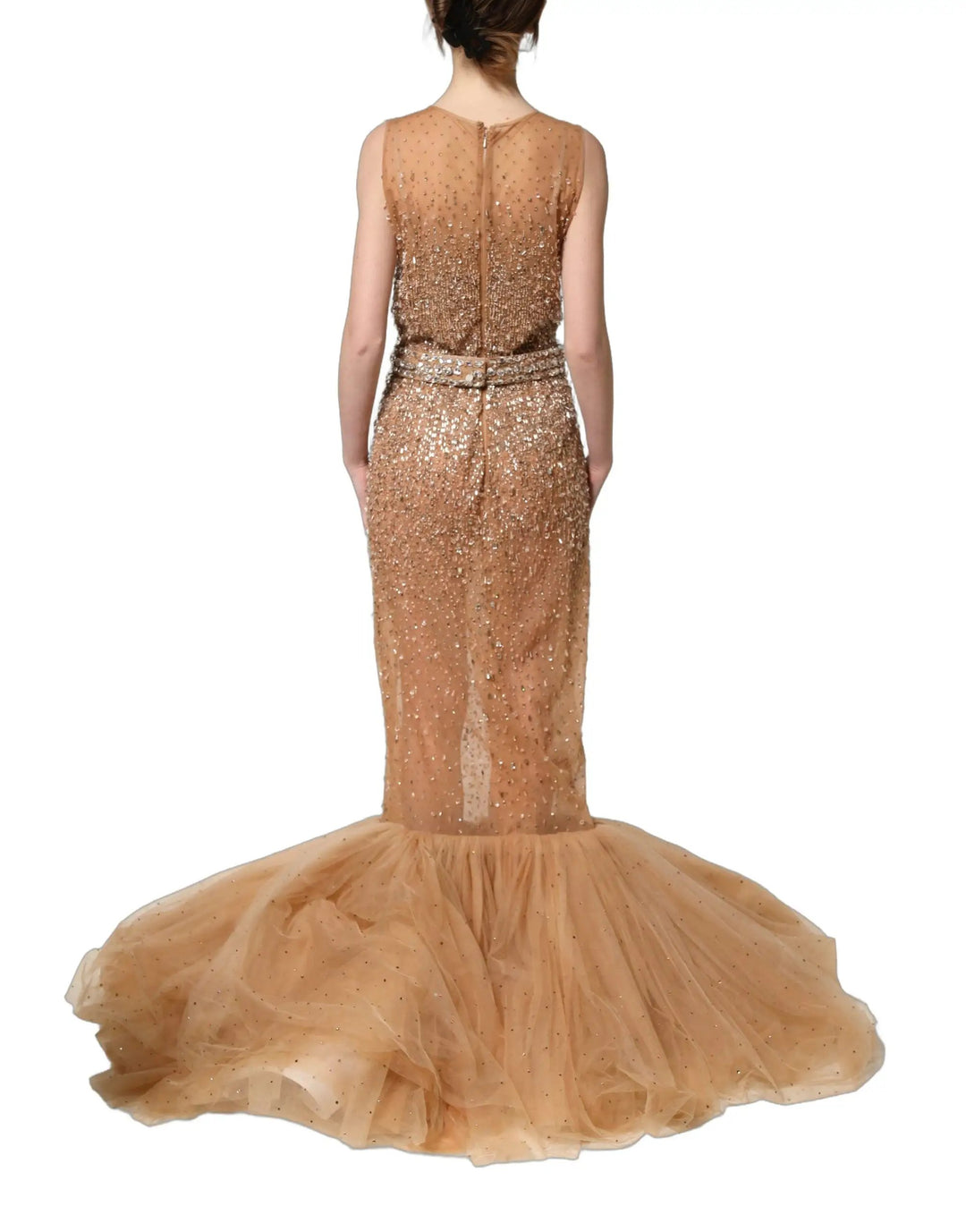 Dolce & Gabbana Sample Sale | Dolce & Gabbana Brown Crystal Embellished Mermaid Gown Dress - | Designer outlet