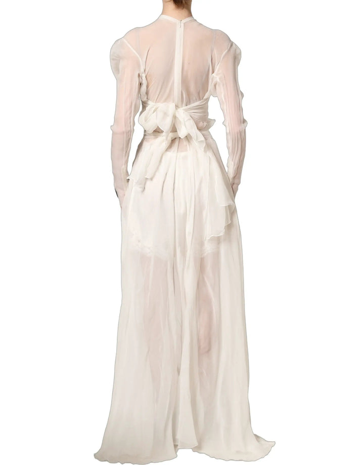 Dolce &amp; Gabbana Sample Sale | Dolce &amp; Gabbana White Silk Sheer Draped Long Gown Dress - | Designer outlet