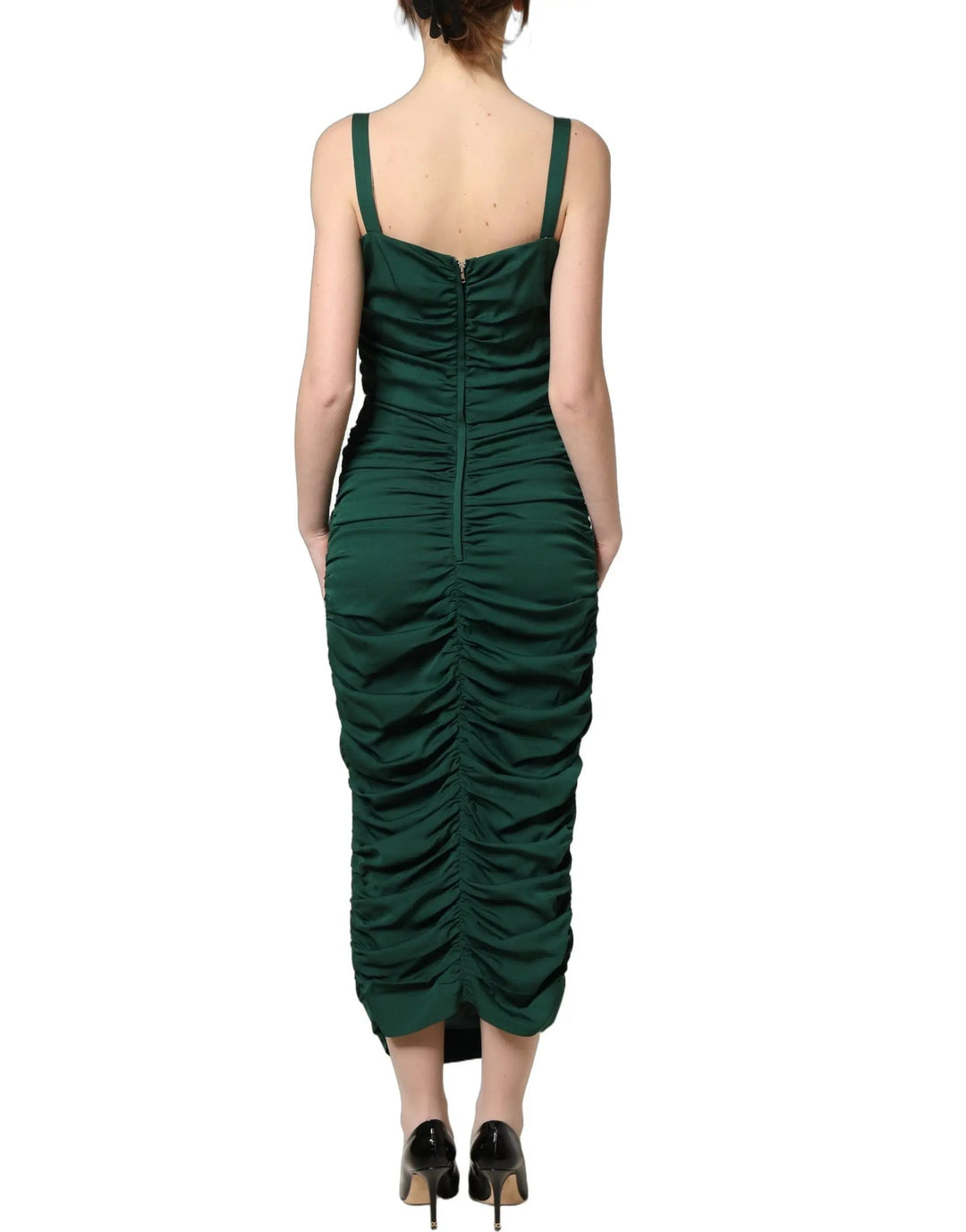 Dolce & Gabbana Sample Sale | Dolce & Gabbana Green Ruched Sweetheart Bodycon Midi Dress - | Designer outlet