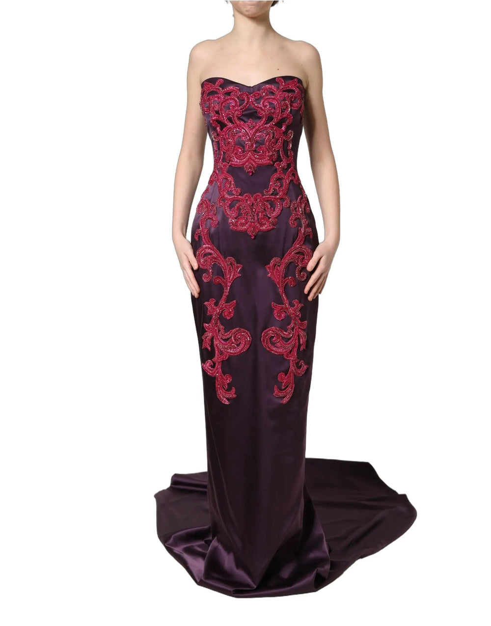 Dolce & Gabbana Sample Sale | Dolce & Gabbana Purple Silk Crystal Strapless Floor Length Gown Dress - | Designer outlet