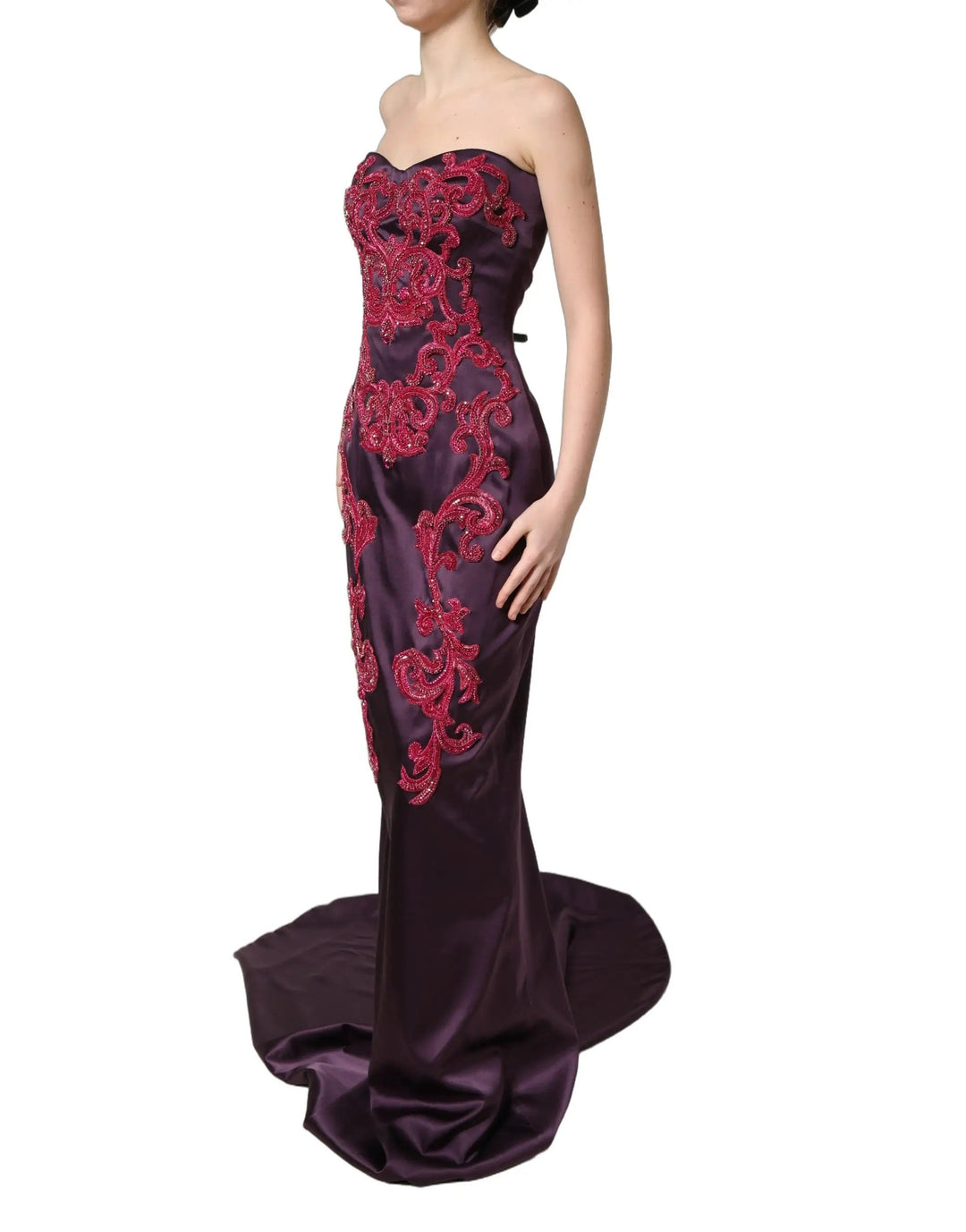 Dolce & Gabbana Sample Sale | Dolce & Gabbana Purple Silk Crystal Strapless Floor Length Gown Dress - | Designer outlet