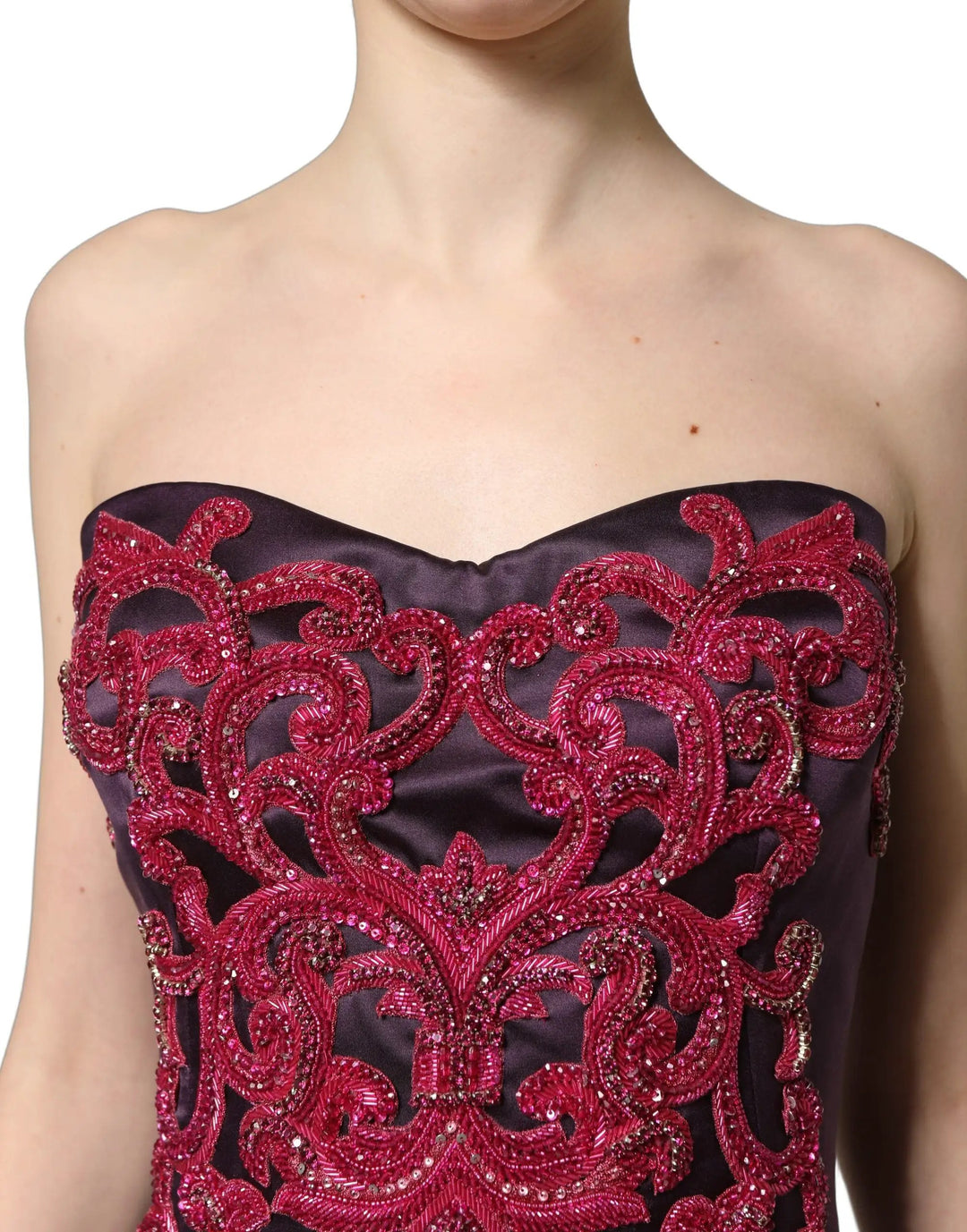 Dolce & Gabbana Sample Sale | Dolce & Gabbana Purple Silk Crystal Strapless Floor Length Gown Dress - | Designer outlet