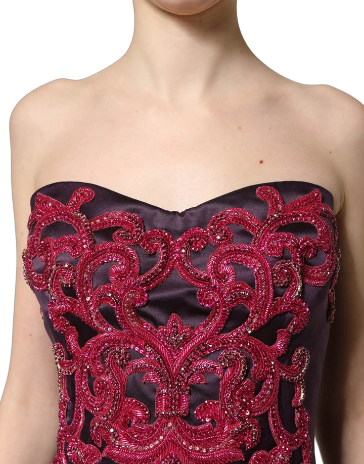 Dolce & Gabbana Sample Sale | Dolce & Gabbana Purple Silk Crystal Strapless Floor Length Gown Dress - | Designer outlet