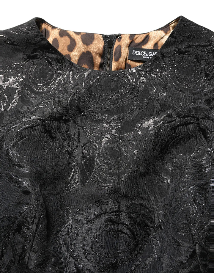 Dolce & Gabbana Sample Sale | Dolce & Gabbana Black Floral Jacquard Flared A-line Dress - | Designer outlet
