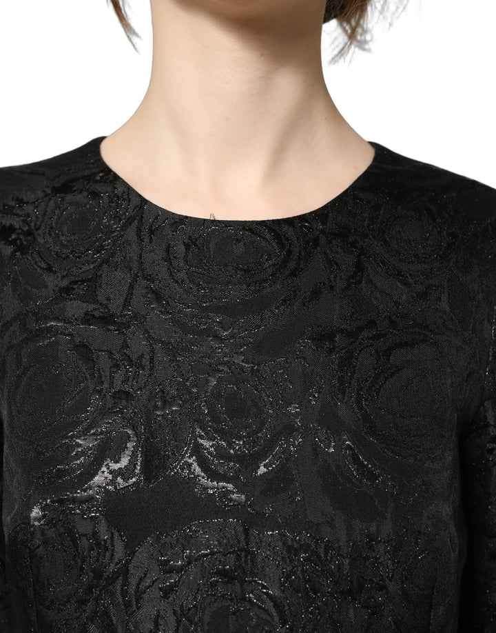 Dolce & Gabbana Sample Sale | Dolce & Gabbana Black Floral Jacquard Flared A-line Dress - | Designer outlet