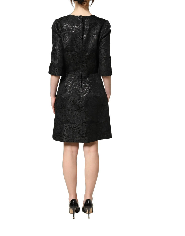 Dolce & Gabbana Sample Sale | Dolce & Gabbana Black Floral Jacquard Flared A-line Dress - | Designer outlet