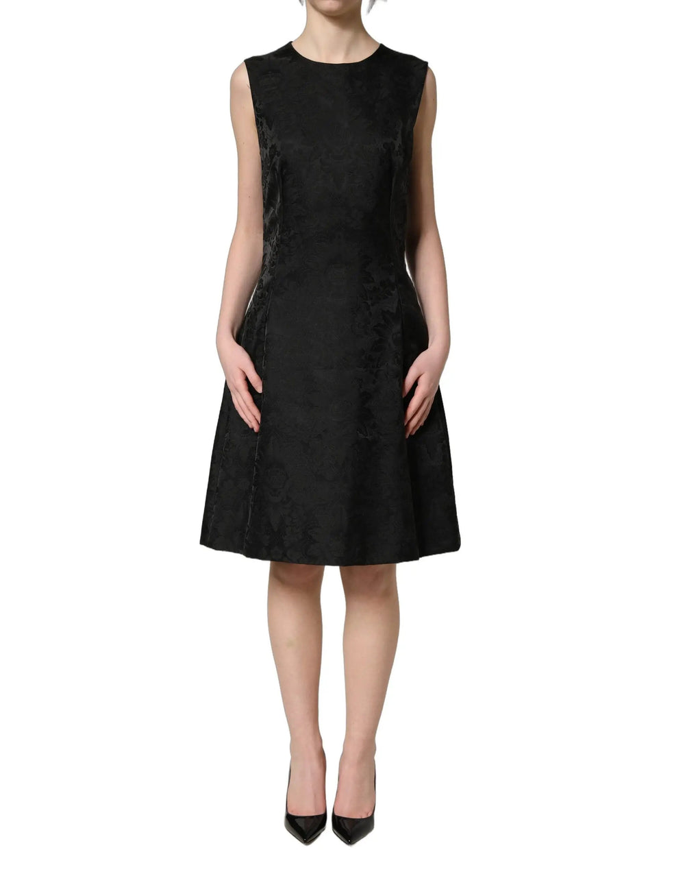Dolce & Gabbana Sample Sale | Dolce & Gabbana Black Floral Jacquard Sleeveless A-line Dress - | Designer outlet