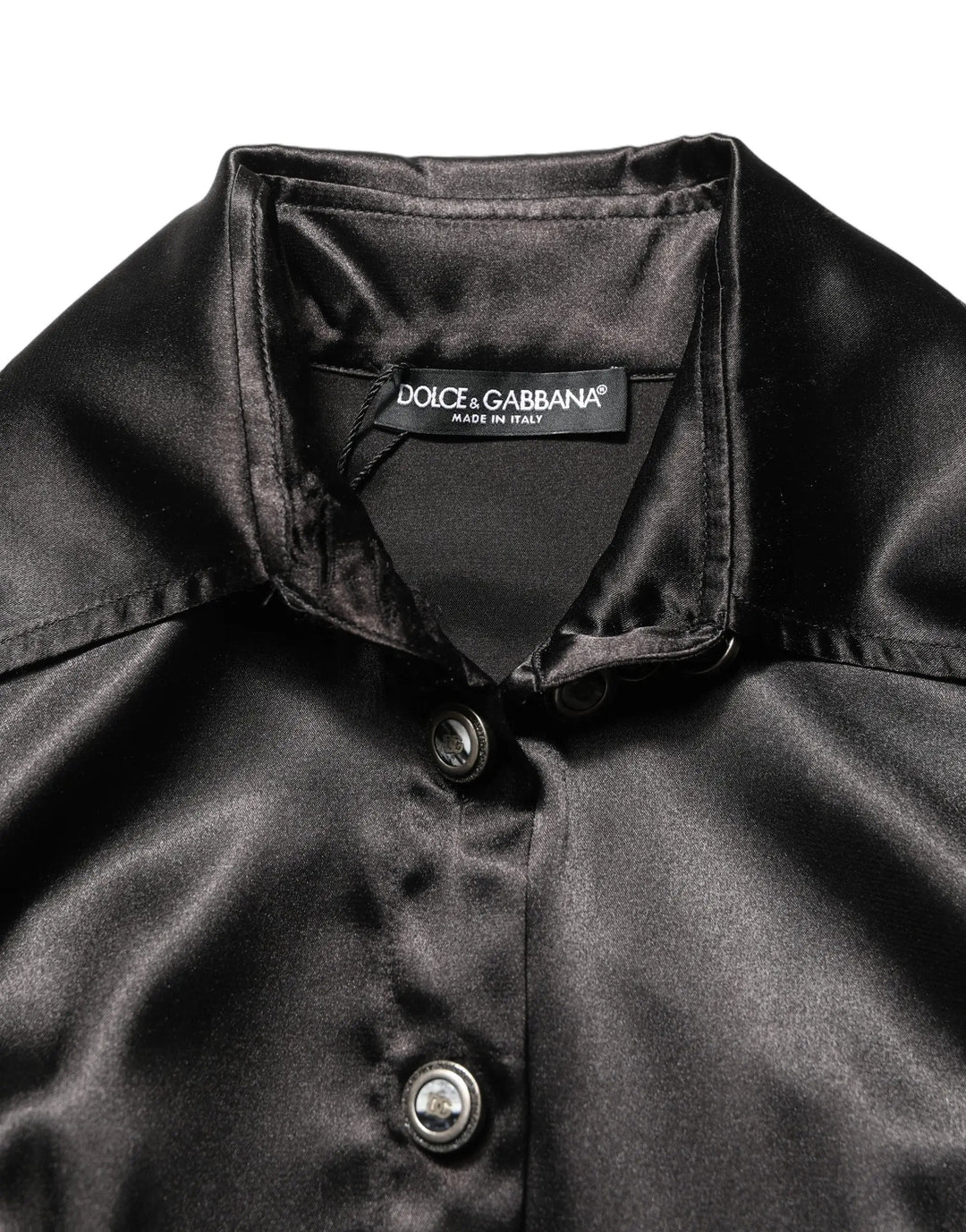 Dolce & Gabbana Sample Sale | Dolce & Gabbana Black Satin Long Puff Sleeves Pleated Dress - | Designer outlet