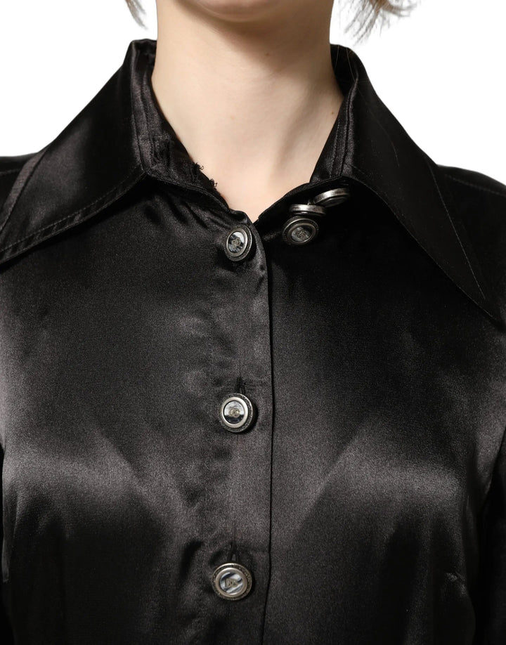 Dolce & Gabbana Sample Sale | Dolce & Gabbana Black Satin Long Puff Sleeves Pleated Dress - | Designer outlet