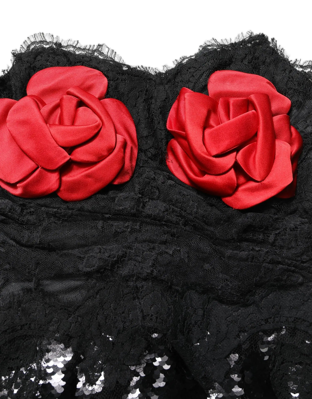 Dolce &amp; Gabbana Sample Sale | Dolce &amp; Gabbana Black Strapless Red Rose Sequined Midi Dress - | Designer outlet