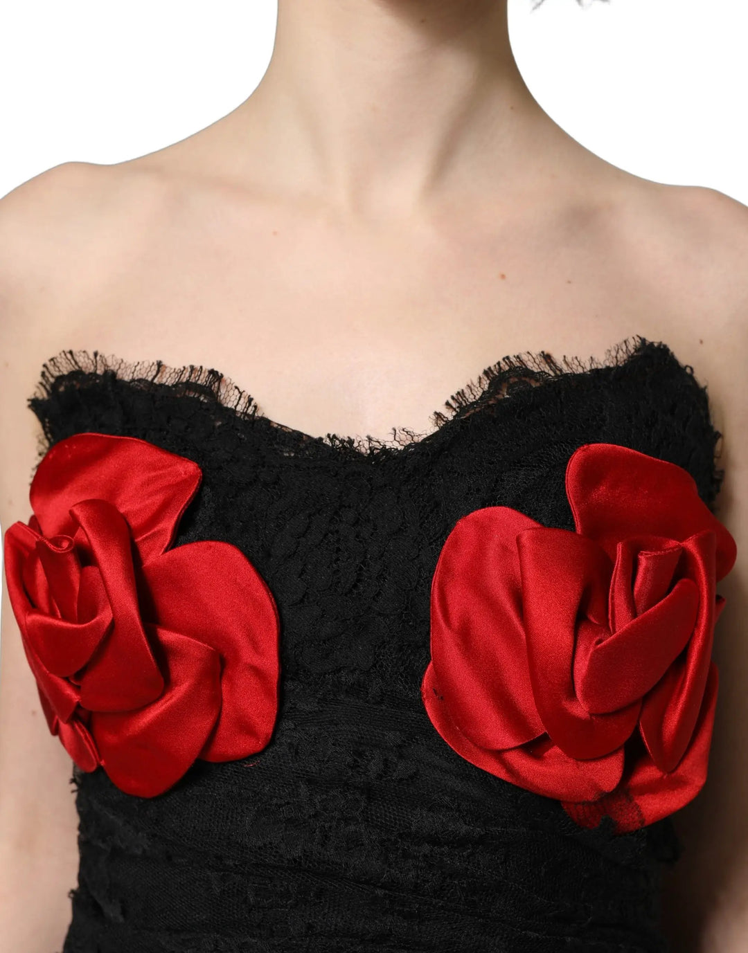Dolce &amp; Gabbana Sample Sale | Dolce &amp; Gabbana Black Strapless Red Rose Sequined Midi Dress - | Designer outlet