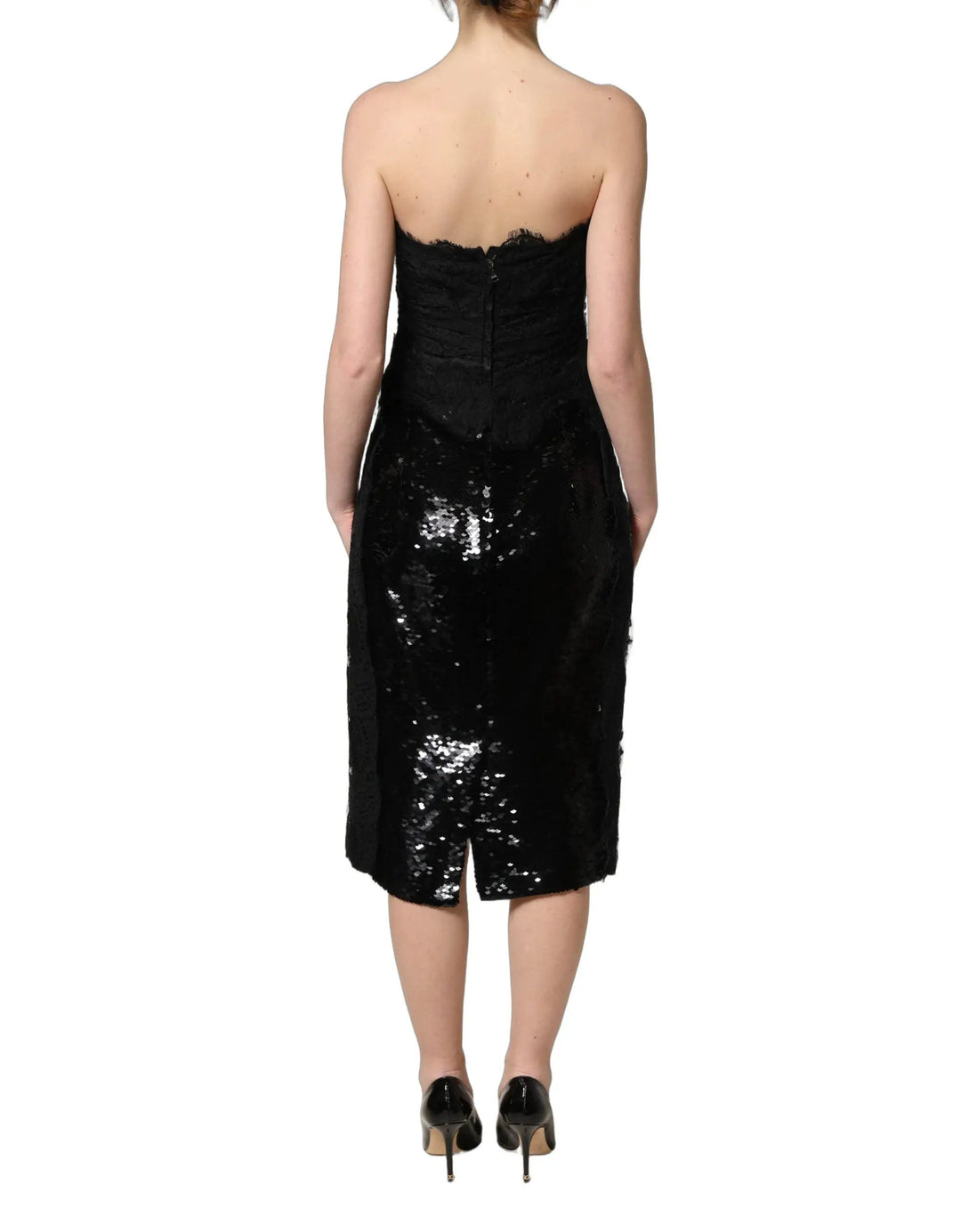 Dolce &amp; Gabbana Sample Sale | Dolce &amp; Gabbana Black Strapless Red Rose Sequined Midi Dress - | Designer outlet