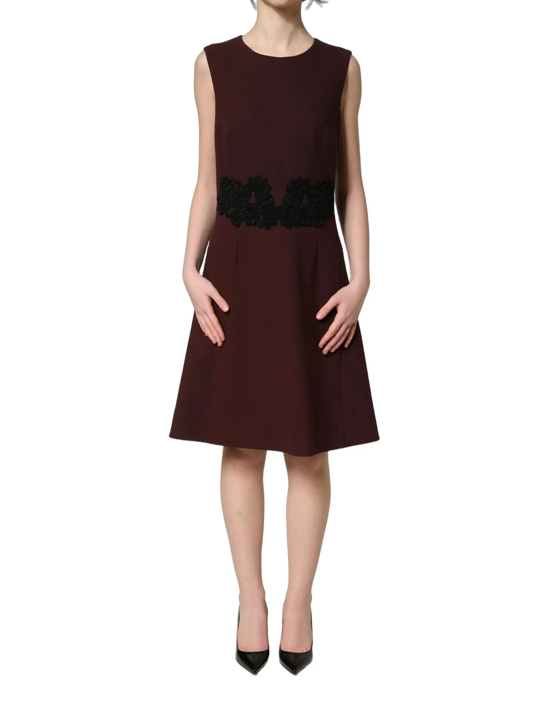 Dolce & Gabbana Sample Sale | Dolce & Gabbana Maroon Lace Sleeveless Knee Length Dress - | Designer outlet