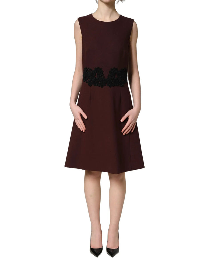 Dolce & Gabbana Sample Sale | Dolce & Gabbana Maroon Lace Sleeveless Knee Length Dress - | Designer outlet