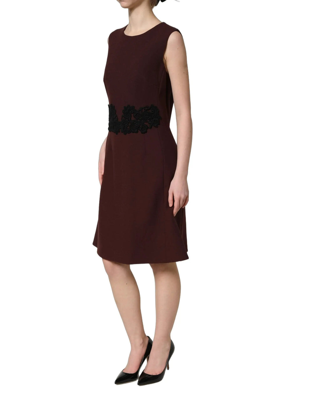 Dolce & Gabbana Sample Sale | Dolce & Gabbana Maroon Lace Sleeveless Knee Length Dress - | Designer outlet
