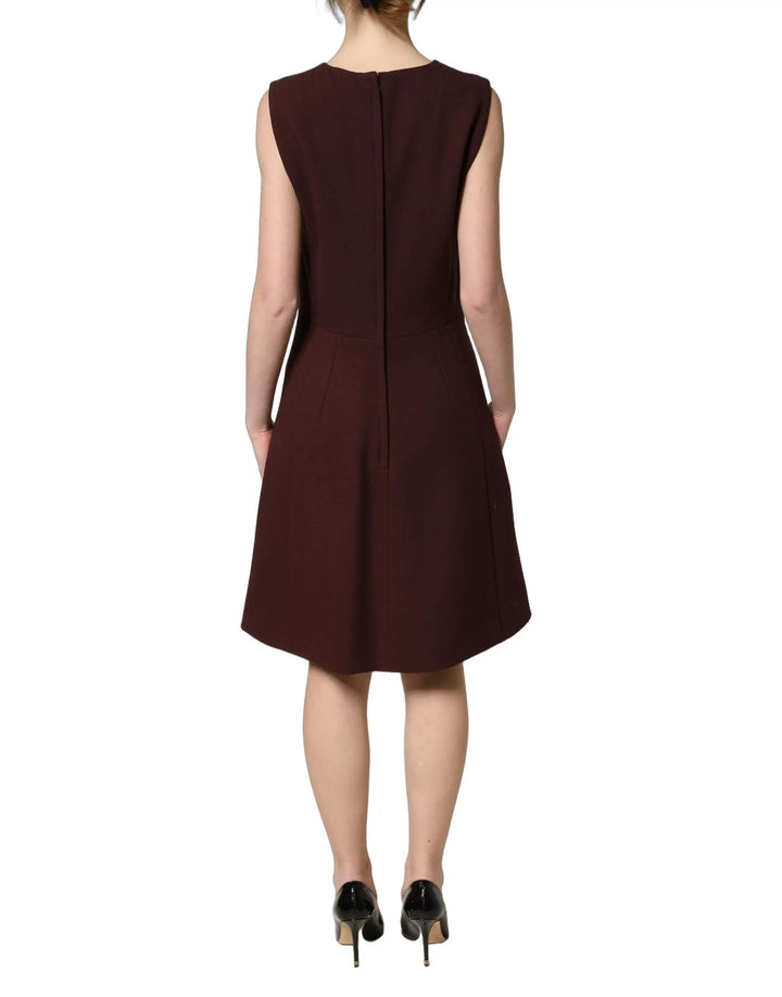 Dolce & Gabbana Sample Sale | Dolce & Gabbana Maroon Lace Sleeveless Knee Length Dress - | Designer outlet